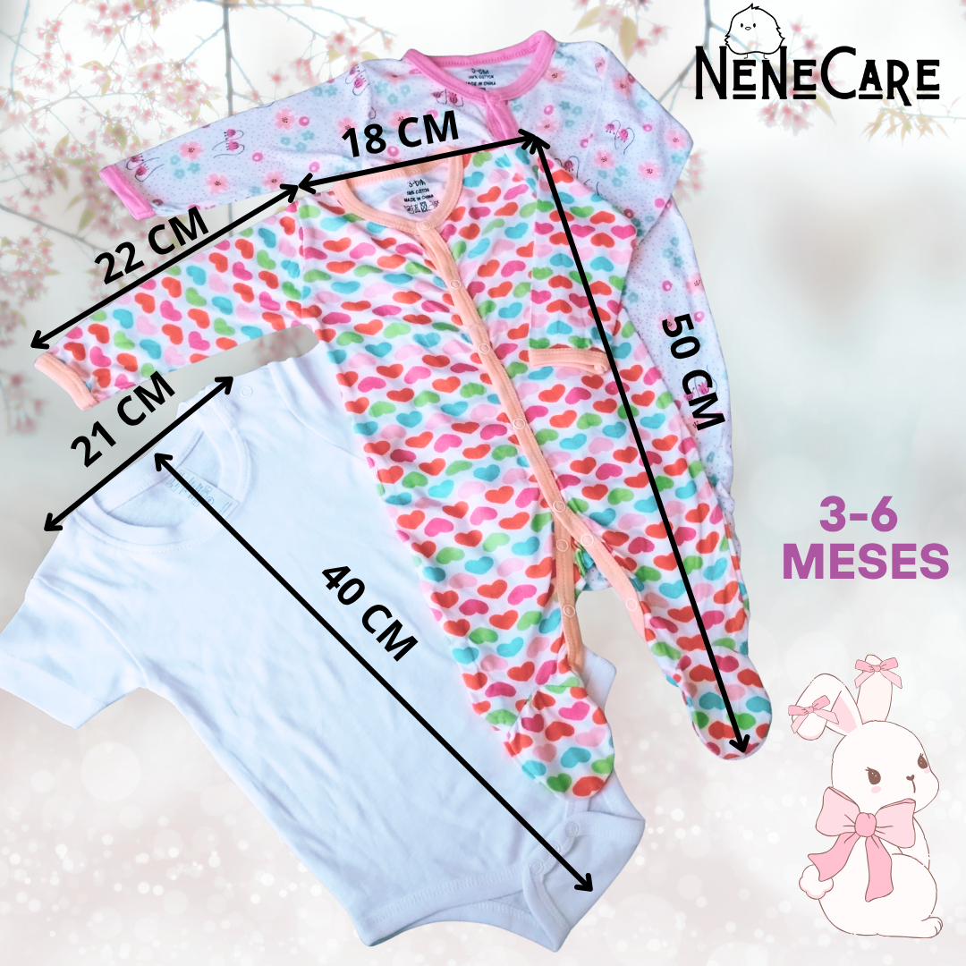 SET DE 2 MAMELUCOS Y PAÑALERO PARA BEBITA 3 A 6 MESES
