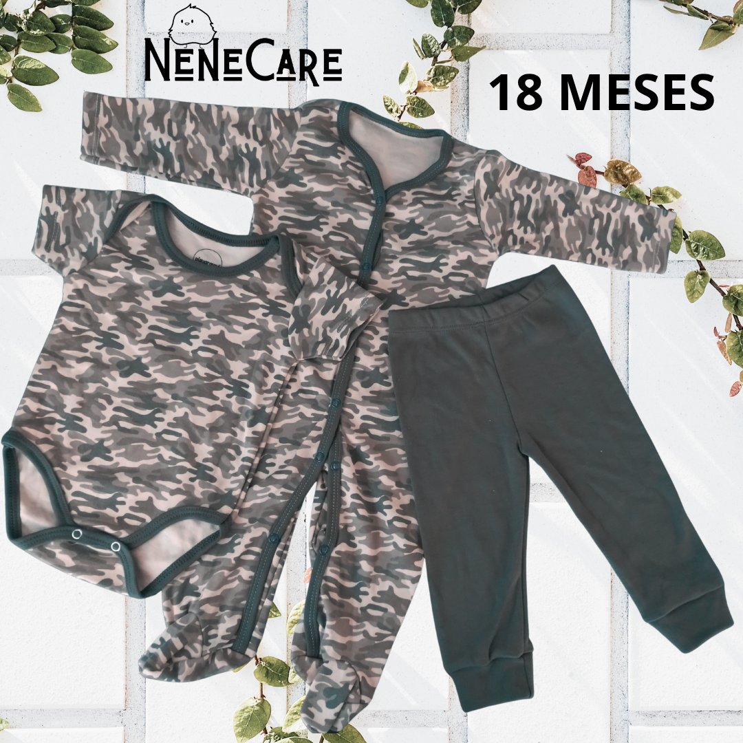 SET DE 3 PIEZAS ESTAMPADO MILITAR PARA BEBE 18 MESES