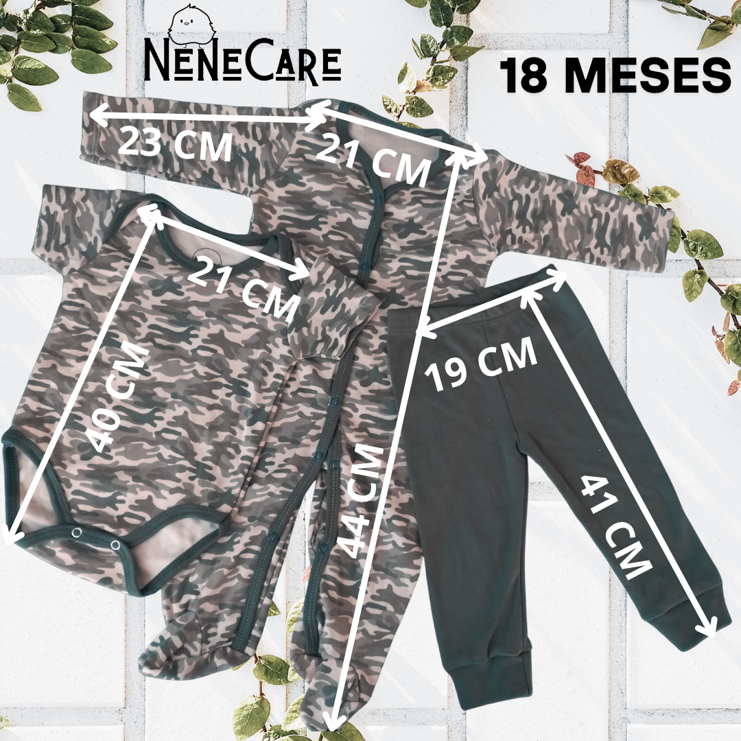SET DE 3 PIEZAS ESTAMPADO MILITAR PARA BEBE 18 MESES