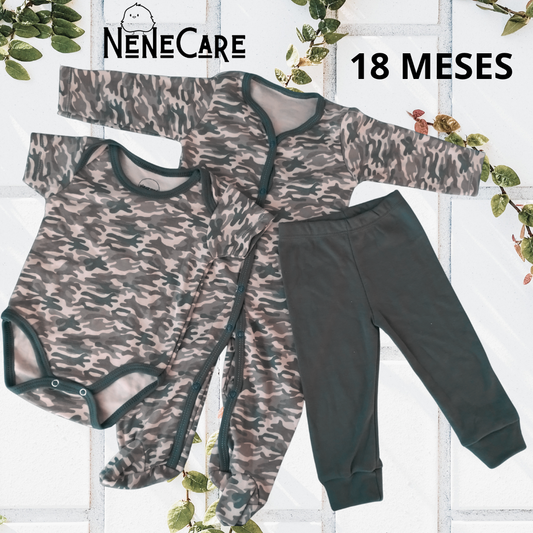 SET DE 3 PIEZAS ESTAMPADO MILITAR PARA BEBE 18 MESES