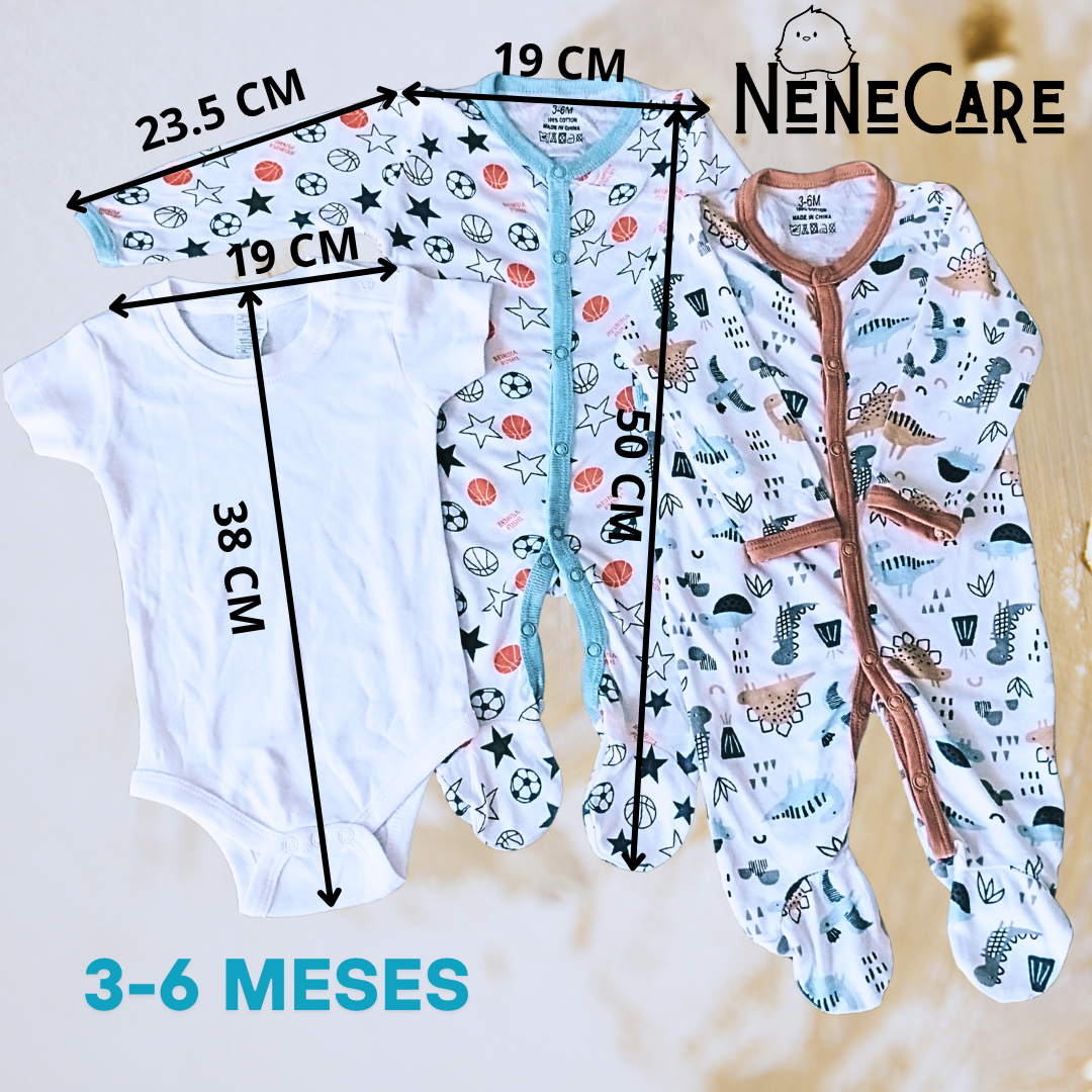 SET DE MAMELUCOS Y PAÑALERO PARA BEBE 3 A 6 MESES